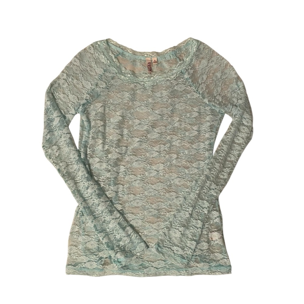 Blue green sheer floral Mudd top